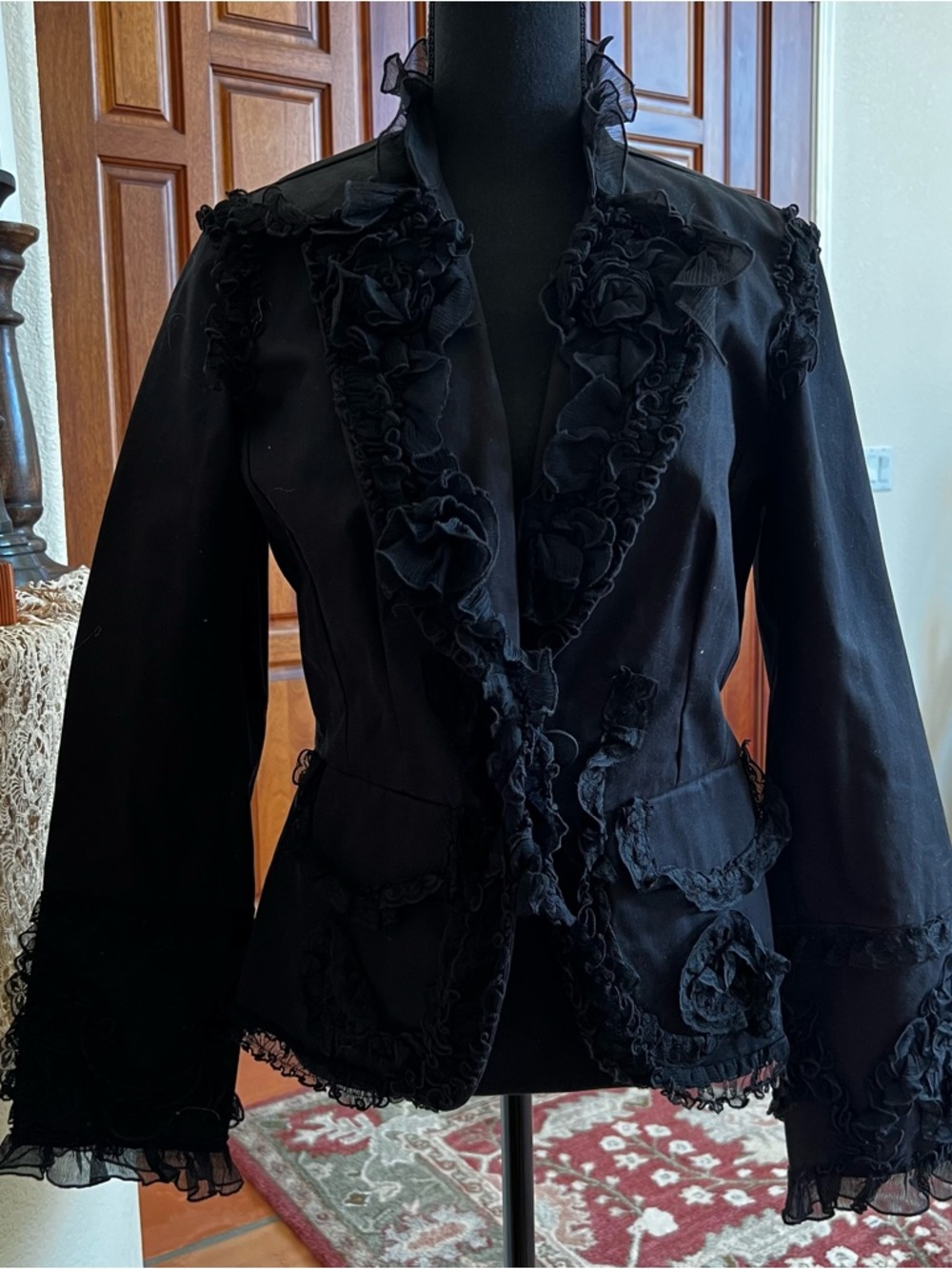 Vintage Serena Kay Punk Goth Style Black Lace Blazer Made In France Size S